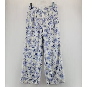 Jason Wu Pants Womens 2 Vienna Porcelain Print Wide Leg Crop Linen Blend Blue